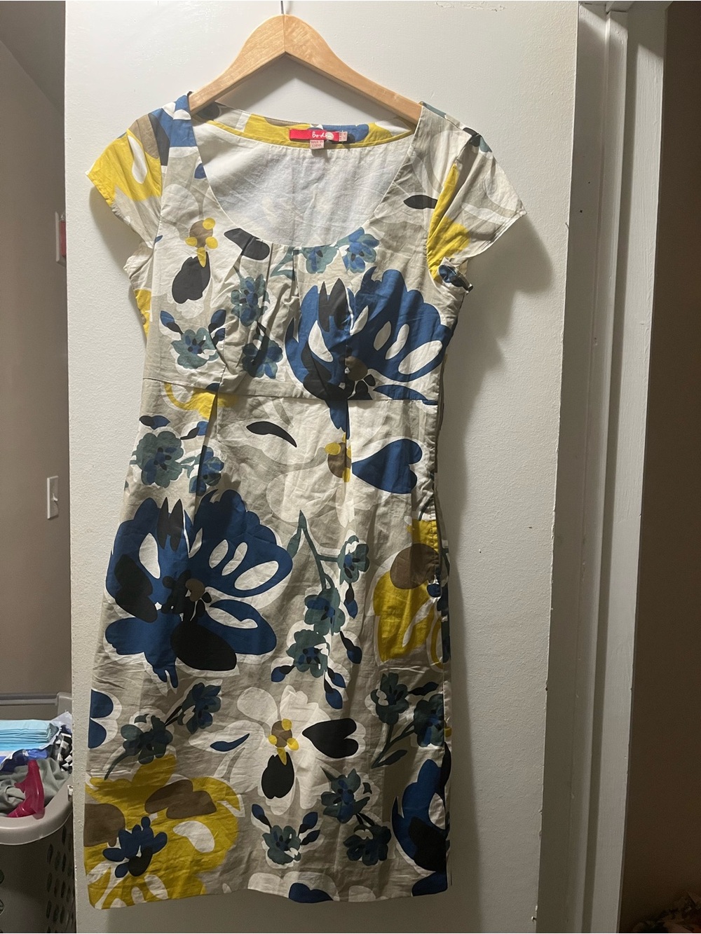 Boden Cotton Sheath Dress Cap Sleeve Bold Floral Blue Pattern 100% Cotton